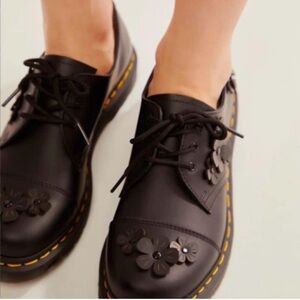 Dr. Martens Black Floral Applique Oxford Shoes
